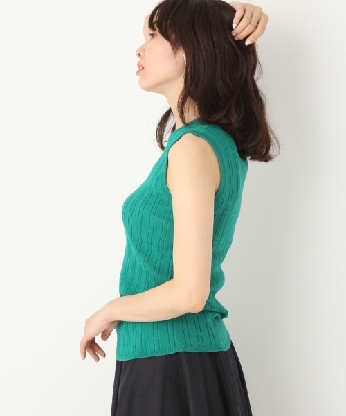 A part by（アパートバイ）の「【CLASSY.6月号掲載】14GCoNyワイドリブノースリーブ　750207 （ニット/セーター・レディース・ブルー/ホワイト/グリーン/オレンジ/ブラック・MEDIUM/LARGE）」の9枚目の写真