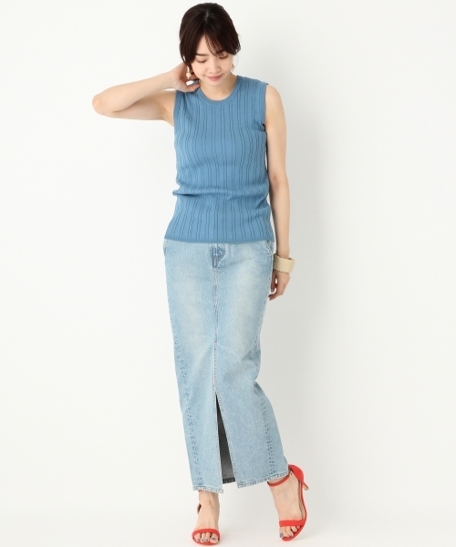 A part by（アパートバイ）の「【CLASSY.6月号掲載】14GCoNyワイドリブノースリーブ　750207 （ニット/セーター・レディース・ブルー/ホワイト/グリーン/オレンジ/ブラック・MEDIUM/LARGE）」の10枚目の写真