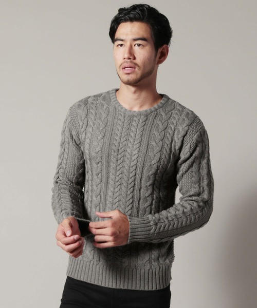 THE CASUAL（カジュアル）の「5GG フィッシャーマン ケーブル クルーネック アクリル ニット セーター（ニット/セーター・メンズ・オフホワイト/ワイン/ネイビー/チャコール/ブルー系その他/杢グレー/ブラック/ホワイト系その他/キャメル/ブラック系その他/ベージュ/ブルー系その他2/グレー系その他/カーキ/ブルー/レッド系その他/グリーン/インディゴブルー/モカ/ホワイト/グレー系その他2・S/L/M/XL）」の10枚目の写真