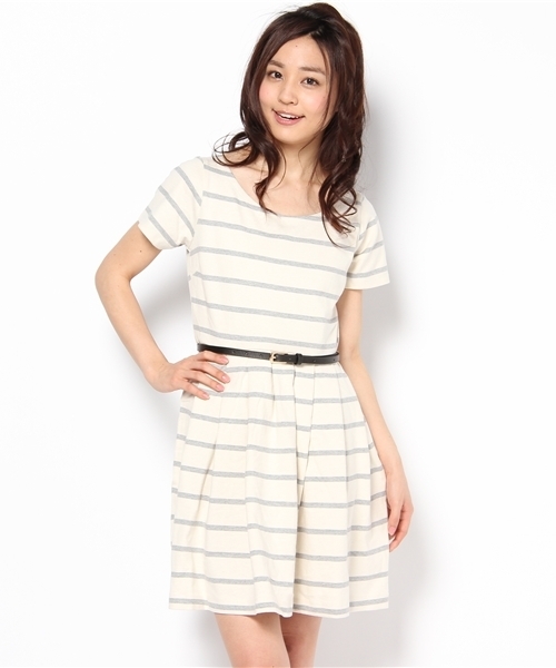 Chico（チコ）の「ボーダー切替OP(ベルト付)（ワンピース・レディース・アイボリー/ホワイト×ブラック/ホワイト×ネイビー・FREE）」の3枚目の写真