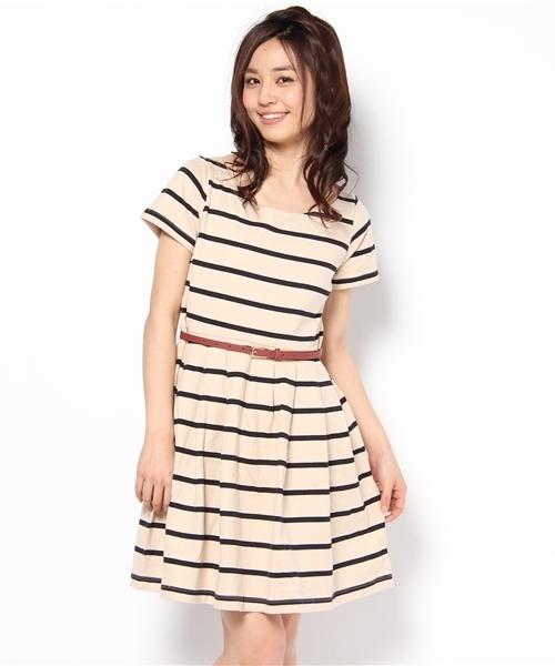 Chico（チコ）の「ボーダー切替OP(ベルト付)（ワンピース・レディース・アイボリー/ホワイト×ブラック/ホワイト×ネイビー・FREE）」の2枚目の写真