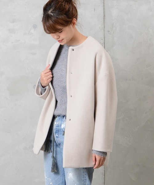 Whim Gazette ウィムガゼット の メリンプダブルビーバーショートコート ノーカラージャケット Wear