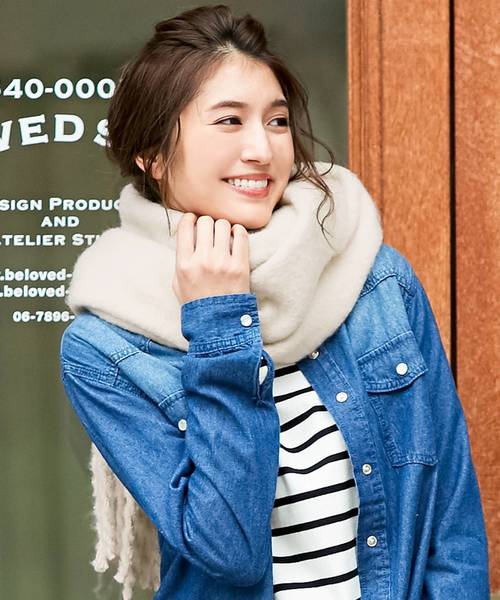 ツイストフリンジ起毛素材ふわふわストール/マフラー/ショール