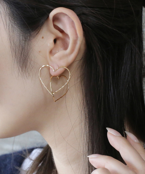 Anemone アネモネ の ゴールドモチーフのバックキャッチピアス ハート ピアス 両耳用 Wear