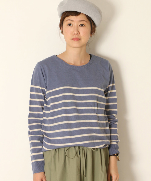 LBC(エルビーシー)の「ボーダーニットプルオーバー(ニット/セーター・レディース・ホワイト/チャコールグレー/ブルー・LARGE/MEDIUM)」の1枚目の写真