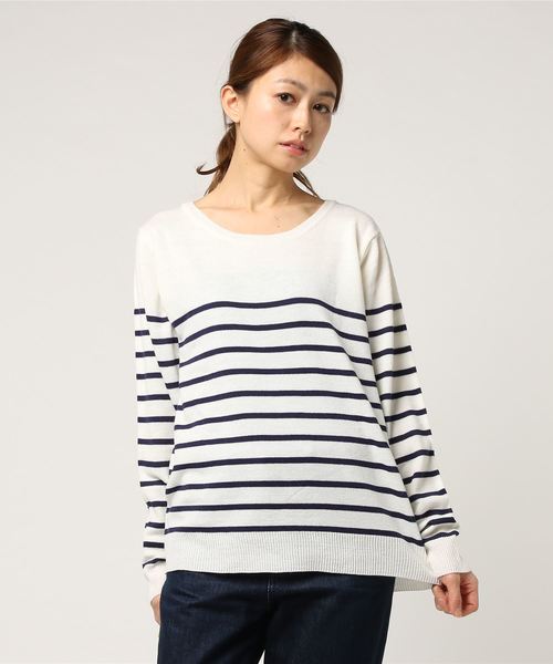 LBC(エルビーシー)の「ボーダーニットプルオーバー(ニット/セーター・レディース・ホワイト/チャコールグレー/ブルー・LARGE/MEDIUM)」の6枚目の写真