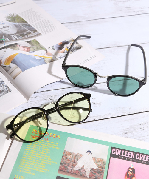 WEGO（ウィゴー）の「WEGO/コンビボストンカラーレンズサングラス（サングラス・メンズ・イエロー/グリーン/ブルー/ピンク/パープル・FREE）」の10枚目の写真