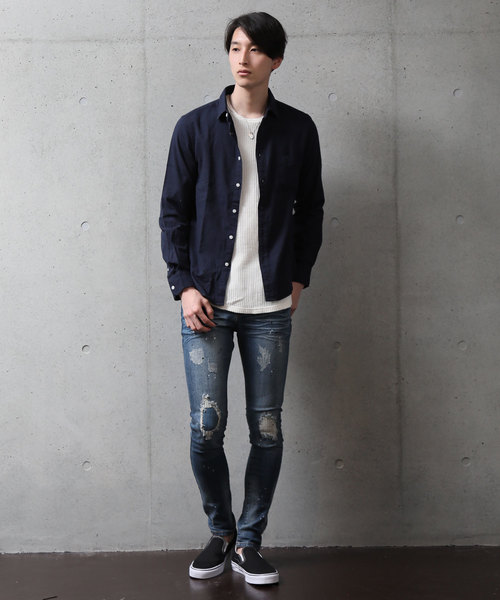 TopIsm(トップイズム)の「ストレッチ 綿麻 リネン 長袖 カラーシャツ(シャツ/ブラウス・メンズ・ブラック/ネイビー/ワイン/ブルー/ライトグリーン/オフホワイト/カーキ/ピンク/イエロー・L/LL/M)」の16枚目の写真
