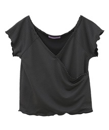 [吸水速乾]アクティブ用カシュクールボーダーTシャツ