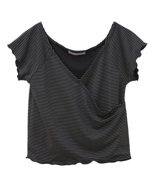 SUNBABIES（サンベイビーズ）の「[吸水速乾]アクティブ用カシュクールボーダーTシャツ（Tシャツ/カットソー・レディース・ホワイト/ブラック/ブラウン・MEDIUM）」の3枚目の写真