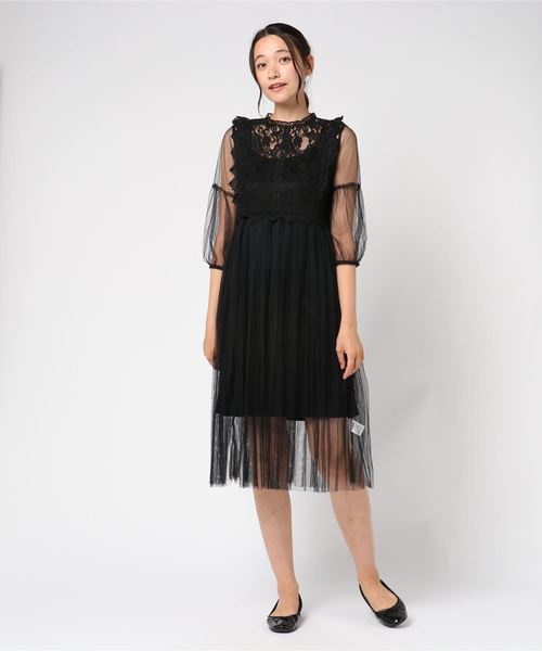 archives（アルシーヴ）の「レース×チュールプリーツワンピース（ワンピース・レディース・オフホワイト/ブラック/グレー・MEDIUM）」の7枚目の写真