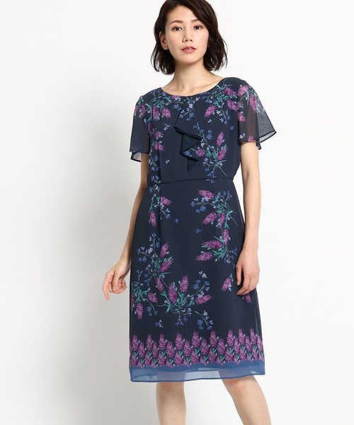 Sunauna(スーナウーナ)の「【洗える】フラワードレープワンピース(ワンピース・レディース・ベージュ/ネイビー・40/38/36)」の2枚目の写真
