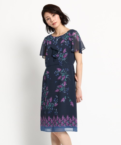 Sunauna(スーナウーナ)の「【洗える】フラワードレープワンピース(ワンピース・レディース・ベージュ/ネイビー・40/38/36)」の3枚目の写真