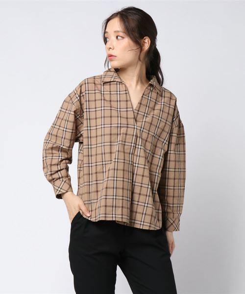 AMERICAN HOLIC（アメリカンホリック）の「ベーシックスキッパーシャツ＊（シャツ/ブラウス・レディース・ベージュ/ネイビー/ベージュ系その他4/ブラック系その他3/オフホワイト/その他8・M/L）」の6枚目の写真