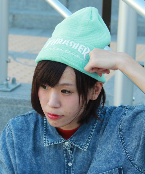 THRASHER(スラッシャー)の「∴WEGO/THRASHERニットキャップ(ニットキャップ/ビーニー・レディース・ホワイト/グリーン/パープル/ピンク/ブラック/サックスブルー・FREE)」の4枚目の写真