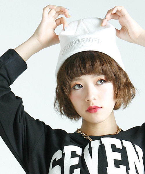 THRASHER(スラッシャー)の「∴WEGO/THRASHERニットキャップ(ニットキャップ/ビーニー・レディース・ホワイト/グリーン/パープル/ピンク/ブラック/サックスブルー・FREE)」の2枚目の写真