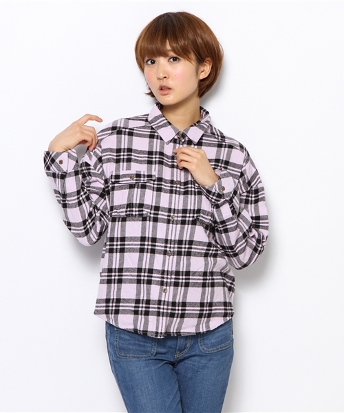 one after another NICE CLAUP（ワンアフターアナザーナイスクラップ）の「【ナイスクラップ】チェックＣＨＥＣＫシャツ（シャツ/ブラウス・レディース・ブルー/パープル/ブラック・FREE）」の3枚目の写真