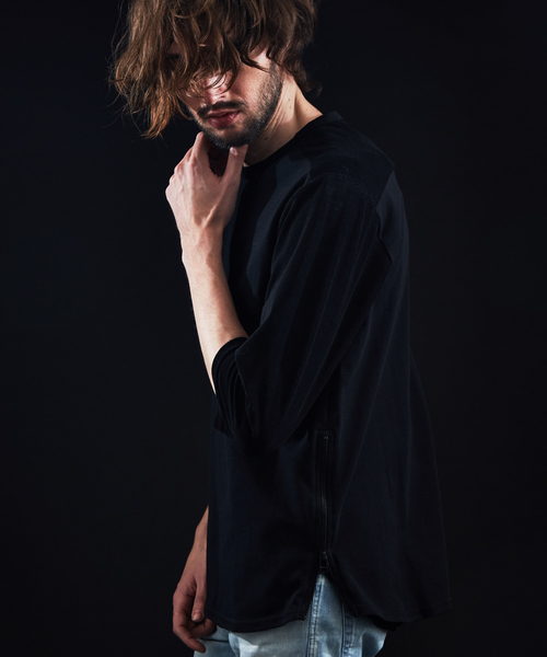 5351 POUR LES HOMMES(ゴーサンゴーイチプールオム)の「サイドZIP 異素材 七部 Tシャツ(Tシャツ/カットソー・メンズ・ホワイト/グレー/ブラック・44/46/48/50)」の2枚目の写真