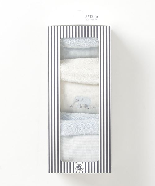 PETIT BATEAU(プチバトー)の「パイルソックス3点セット(ベビーギフト)」|ライトブルー