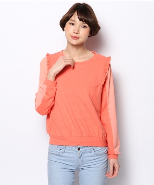 DISCOAT(ディスコート)の「【Discoat】生地JQD袖シフォンプルオーバー(Tシャツ/カットソー・レディース・オフホワイト/サーモンピンク/ブラック/グレー・フリ-)」の1枚目の写真