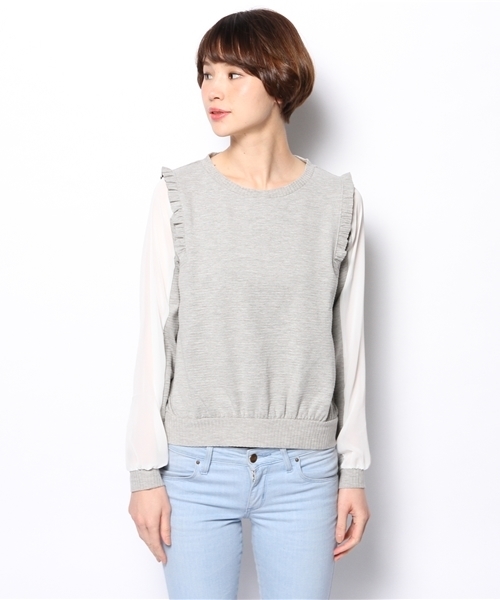 DISCOAT(ディスコート)の「【Discoat】生地JQD袖シフォンプルオーバー(Tシャツ/カットソー・レディース・オフホワイト/サーモンピンク/ブラック/グレー・フリ-)」の5枚目の写真