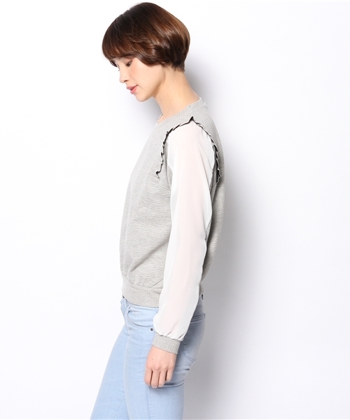 DISCOAT(ディスコート)の「【Discoat】生地JQD袖シフォンプルオーバー(Tシャツ/カットソー・レディース・オフホワイト/サーモンピンク/ブラック/グレー・フリ-)」の6枚目の写真