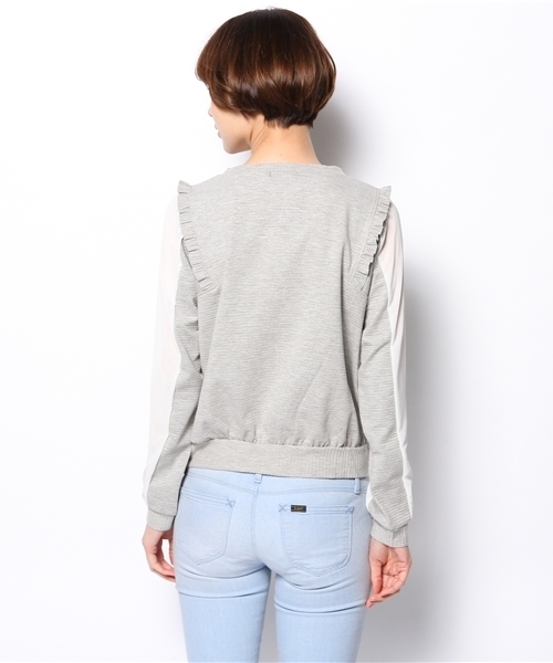 DISCOAT(ディスコート)の「【Discoat】生地JQD袖シフォンプルオーバー(Tシャツ/カットソー・レディース・オフホワイト/サーモンピンク/ブラック/グレー・フリ-)」の7枚目の写真