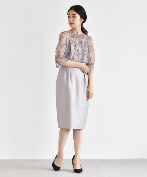 kaene（カエン）の「レース×ジャガードワンピース（ドレス・レディース・ブラック/ネイビー/ピンク・38/36/34）」の4枚目の写真