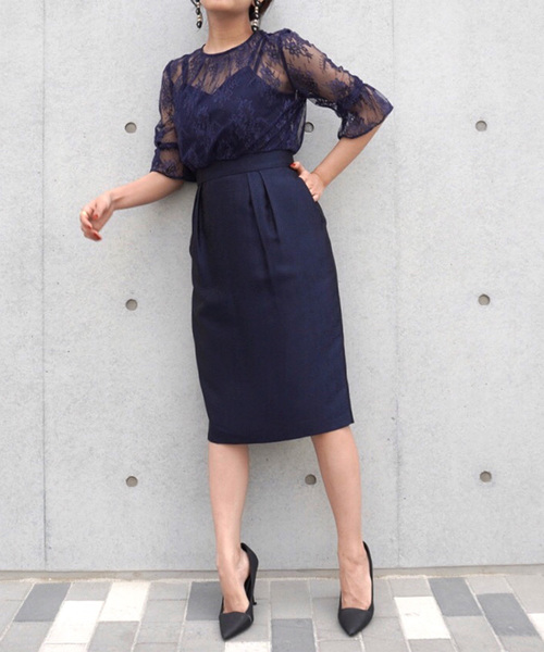 kaene（カエン）の「レース×ジャガードワンピース（ドレス・レディース・ブラック/ネイビー/ピンク・38/36/34）」の9枚目の写真