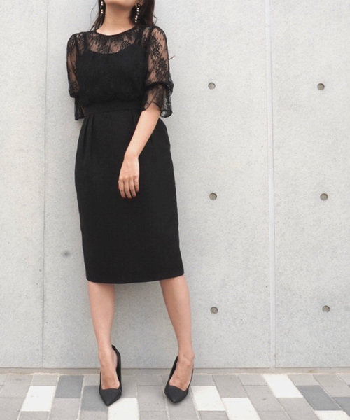 kaene（カエン）の「レース×ジャガードワンピース（ドレス・レディース・ブラック/ネイビー/ピンク・38/36/34）」の12枚目の写真