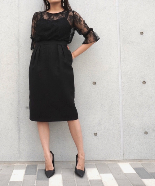 kaene（カエン）の「レース×ジャガードワンピース（ドレス・レディース・ブラック/ネイビー/ピンク・38/36/34）」の13枚目の写真