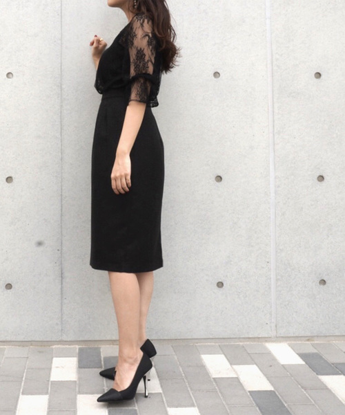 kaene（カエン）の「レース×ジャガードワンピース（ドレス・レディース・ブラック/ネイビー/ピンク・38/36/34）」の14枚目の写真