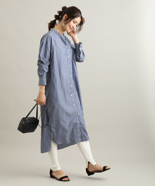 セール 鎌倉シャツ Vis バンドカラーロングワンピース ワンピース ワンピース Vis ビス のファッション