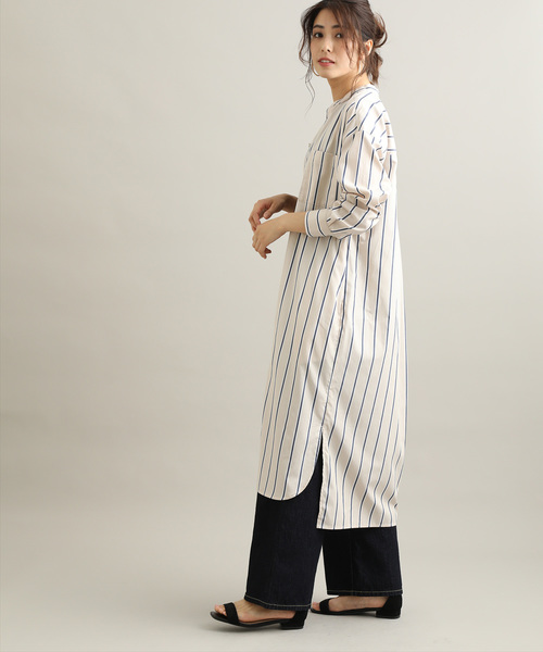 セール 鎌倉シャツ Vis バンドカラーロングワンピース ワンピース ワンピース Vis ビス のファッション