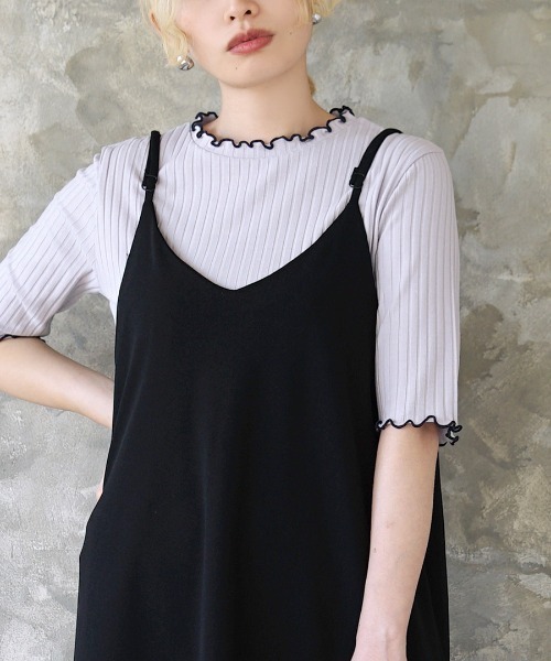 zootie（ズーティー）の「【ZOZO限定カラー発売中！】 ハーフスリーブ リブカットソー（Tシャツ/カットソー・レディース・レッド/ブラック/ホワイト/ネイビー/杢グレー/イエロー系その他/ピンク系その他/チャコール/アイボリー/ライトカーキ/ブルー系その他/キャメル/ベージュ/オレンジ/ダークパープル/ライトブルー/ダークグリーン/ピンク系その他3/グレイッシュベージュ/ピンク系その他2/レッド系その他/ベビーピンク/ホワイト×ブラック/グレー系その他/ケリーグリーン/ベージュ×ブラック/ブルー/イエロー系その他2/ブラック×ホワイト/ブルー系その他2/シアン/オレンジ系その他/ホワイト系その他/グレー系その他2/グリーン系その他2/テラコッタ/サーモンピンク/カーキブラウン/ホワイト系その他2・M/L/LL）」の10枚目の写真