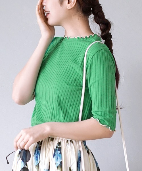 zootie（ズーティー）の「【ZOZO限定カラー発売中！】 ハーフスリーブ リブカットソー（Tシャツ/カットソー・レディース・レッド/ブラック/ホワイト/ネイビー/杢グレー/イエロー系その他/ピンク系その他/チャコール/アイボリー/ライトカーキ/ブルー系その他/キャメル/ベージュ/オレンジ/ダークパープル/ライトブルー/ダークグリーン/ピンク系その他3/グレイッシュベージュ/ピンク系その他2/レッド系その他/ベビーピンク/ホワイト×ブラック/グレー系その他/ケリーグリーン/ベージュ×ブラック/ブルー/イエロー系その他2/ブラック×ホワイト/ブルー系その他2/シアン/オレンジ系その他/ホワイト系その他/グレー系その他2/グリーン系その他2/テラコッタ/サーモンピンク/カーキブラウン/ホワイト系その他2・M/L/LL）」の20枚目の写真