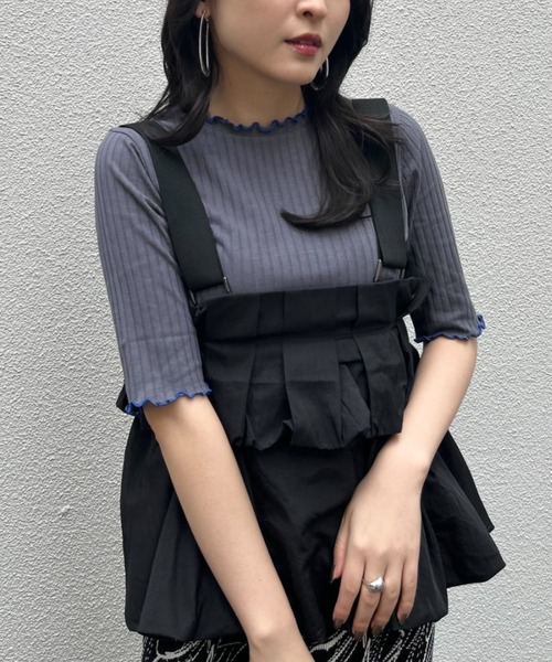 zootie（ズーティー）の「【ZOZO限定カラー発売中！】 ハーフスリーブ リブカットソー（Tシャツ/カットソー・レディース・レッド/ブラック/ホワイト/ネイビー/杢グレー/イエロー系その他/ピンク系その他/チャコール/アイボリー/ライトカーキ/ブルー系その他/キャメル/ベージュ/オレンジ/ダークパープル/ライトブルー/ダークグリーン/ピンク系その他3/グレイッシュベージュ/ピンク系その他2/レッド系その他/ベビーピンク/ホワイト×ブラック/グレー系その他/ケリーグリーン/ベージュ×ブラック/ブルー/イエロー系その他2/ブラック×ホワイト/ブルー系その他2/シアン/オレンジ系その他/ホワイト系その他/グレー系その他2/グリーン系その他2/テラコッタ/サーモンピンク/カーキブラウン/ホワイト系その他2・M/L/LL）」の12枚目の写真