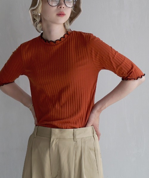 zootie（ズーティー）の「【ZOZO限定カラー発売中！】 ハーフスリーブ リブカットソー（Tシャツ/カットソー・レディース・レッド/ブラック/ホワイト/ネイビー/杢グレー/イエロー系その他/ピンク系その他/チャコール/アイボリー/ライトカーキ/ブルー系その他/キャメル/ベージュ/オレンジ/ダークパープル/ライトブルー/ダークグリーン/ピンク系その他3/グレイッシュベージュ/ピンク系その他2/レッド系その他/ベビーピンク/ホワイト×ブラック/グレー系その他/ケリーグリーン/ベージュ×ブラック/ブルー/イエロー系その他2/ブラック×ホワイト/ブルー系その他2/シアン/オレンジ系その他/ホワイト系その他/グレー系その他2/グリーン系その他2/テラコッタ/サーモンピンク/カーキブラウン/ホワイト系その他2・M/L/LL）」の14枚目の写真