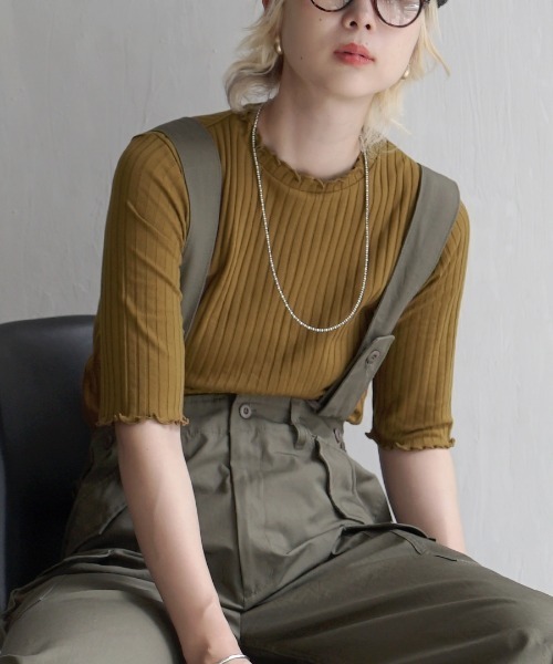 zootie（ズーティー）の「【ZOZO限定カラー発売中！】 ハーフスリーブ リブカットソー（Tシャツ/カットソー・レディース・レッド/ブラック/ホワイト/ネイビー/杢グレー/イエロー系その他/ピンク系その他/チャコール/アイボリー/ライトカーキ/ブルー系その他/キャメル/ベージュ/オレンジ/ダークパープル/ライトブルー/ダークグリーン/ピンク系その他3/グレイッシュベージュ/ピンク系その他2/レッド系その他/ベビーピンク/ホワイト×ブラック/グレー系その他/ケリーグリーン/ベージュ×ブラック/ブルー/イエロー系その他2/ブラック×ホワイト/ブルー系その他2/シアン/オレンジ系その他/ホワイト系その他/グレー系その他2/グリーン系その他2/テラコッタ/サーモンピンク/カーキブラウン/ホワイト系その他2・M/L/LL）」の13枚目の写真