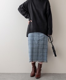 natural couture | 裾フリンジチェックナロースカート(スカート)