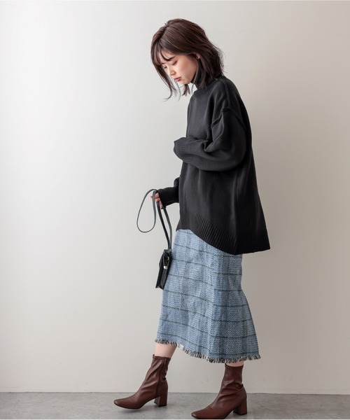 natural couture（ナチュラルクチュール）の「裾フリンジチェックナロースカート（スカート・レディース・ベージュ/ブルー・FREE）」の8枚目の写真