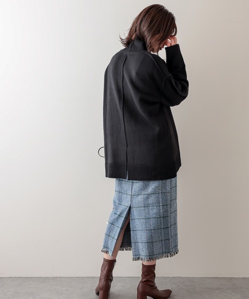 natural couture（ナチュラルクチュール）の「裾フリンジチェックナロースカート（スカート・レディース・ベージュ/ブルー・FREE）」の9枚目の写真