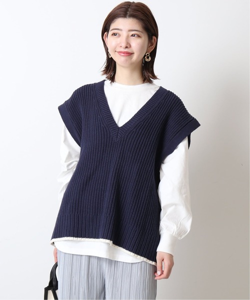 Simplicite(サンプリシテ)の「ニットベスト ロンTEE SET◆(ニット/セーター・レディース・ホワイト/ベージュ/ネイビー・FREE)」の3枚目の写真