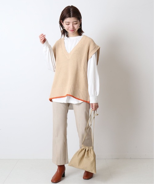 Simplicite(サンプリシテ)の「ニットベスト ロンTEE SET◆(ニット/セーター・レディース・ホワイト/ベージュ/ネイビー・FREE)」の5枚目の写真