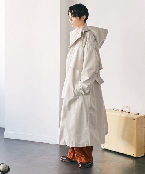 EMMA CLOTHES（エマクローズ）の「2WAY オーバーサイズ ウエストマークヨークデザイン スプリングロングコート/フーディー/スタンドカラー EMMA CLOTHES（トレンチコート・メンズ・ベージュ/アイボリー/ブルー・FREE）」の13枚目の写真