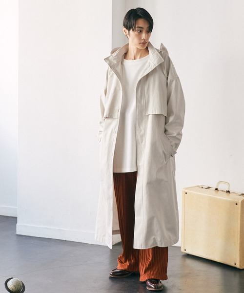 EMMA CLOTHES（エマクローズ）の「2WAY オーバーサイズ ウエストマークヨークデザイン スプリングロングコート/フーディー/スタンドカラー EMMA CLOTHES（トレンチコート・メンズ・ベージュ/アイボリー/ブルー・FREE）」の14枚目の写真
