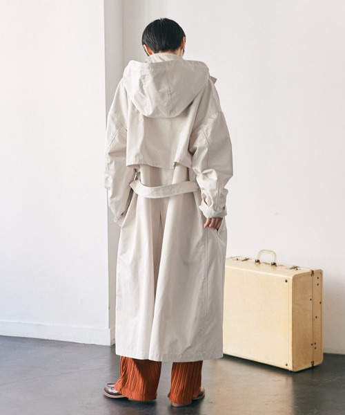 EMMA CLOTHES（エマクローズ）の「2WAY オーバーサイズ ウエストマークヨークデザイン スプリングロングコート/フーディー/スタンドカラー EMMA CLOTHES（トレンチコート・メンズ・ベージュ/アイボリー/ブルー・FREE）」の15枚目の写真