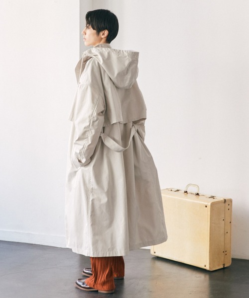 EMMA CLOTHES（エマクローズ）の「2WAY オーバーサイズ ウエストマークヨークデザイン スプリングロングコート/フーディー/スタンドカラー EMMA CLOTHES（トレンチコート・メンズ・ベージュ/アイボリー/ブルー・FREE）」の16枚目の写真