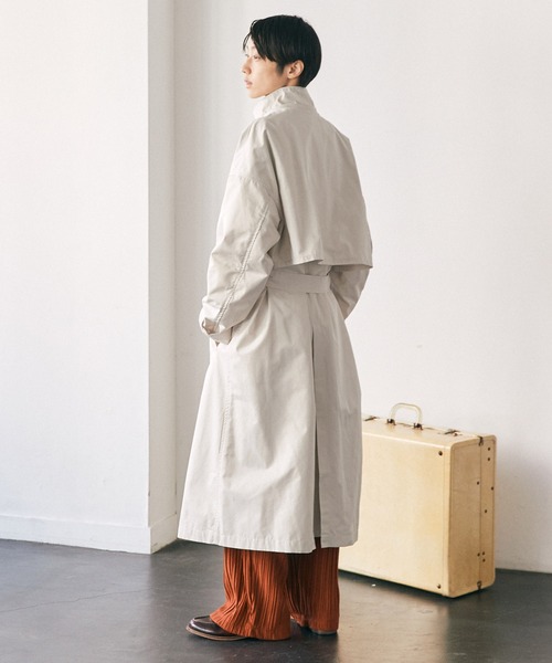 EMMA CLOTHES（エマクローズ）の「2WAY オーバーサイズ ウエストマークヨークデザイン スプリングロングコート/フーディー/スタンドカラー EMMA CLOTHES（トレンチコート・メンズ・ベージュ/アイボリー/ブルー・FREE）」の19枚目の写真
