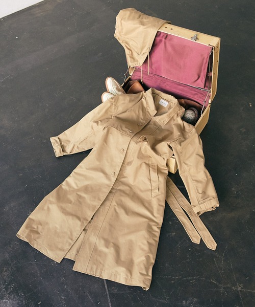 EMMA CLOTHES（エマクローズ）の「2WAY オーバーサイズ ウエストマークヨークデザイン スプリングロングコート/フーディー/スタンドカラー EMMA CLOTHES（トレンチコート・メンズ・ベージュ/アイボリー/ブルー・FREE）」の4枚目の写真